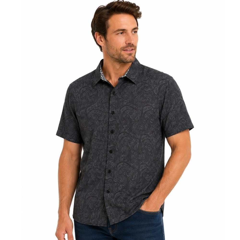 Robert Graham Button Down Shirt Men XL Charcoal Grey Paisley Classic Fit Casual